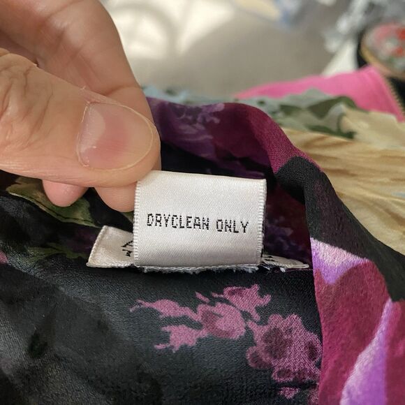 Vintage Allyson Taylor Silk Shirt Top L Floral Purple Button Up Business Casual - Picture 8 of 8